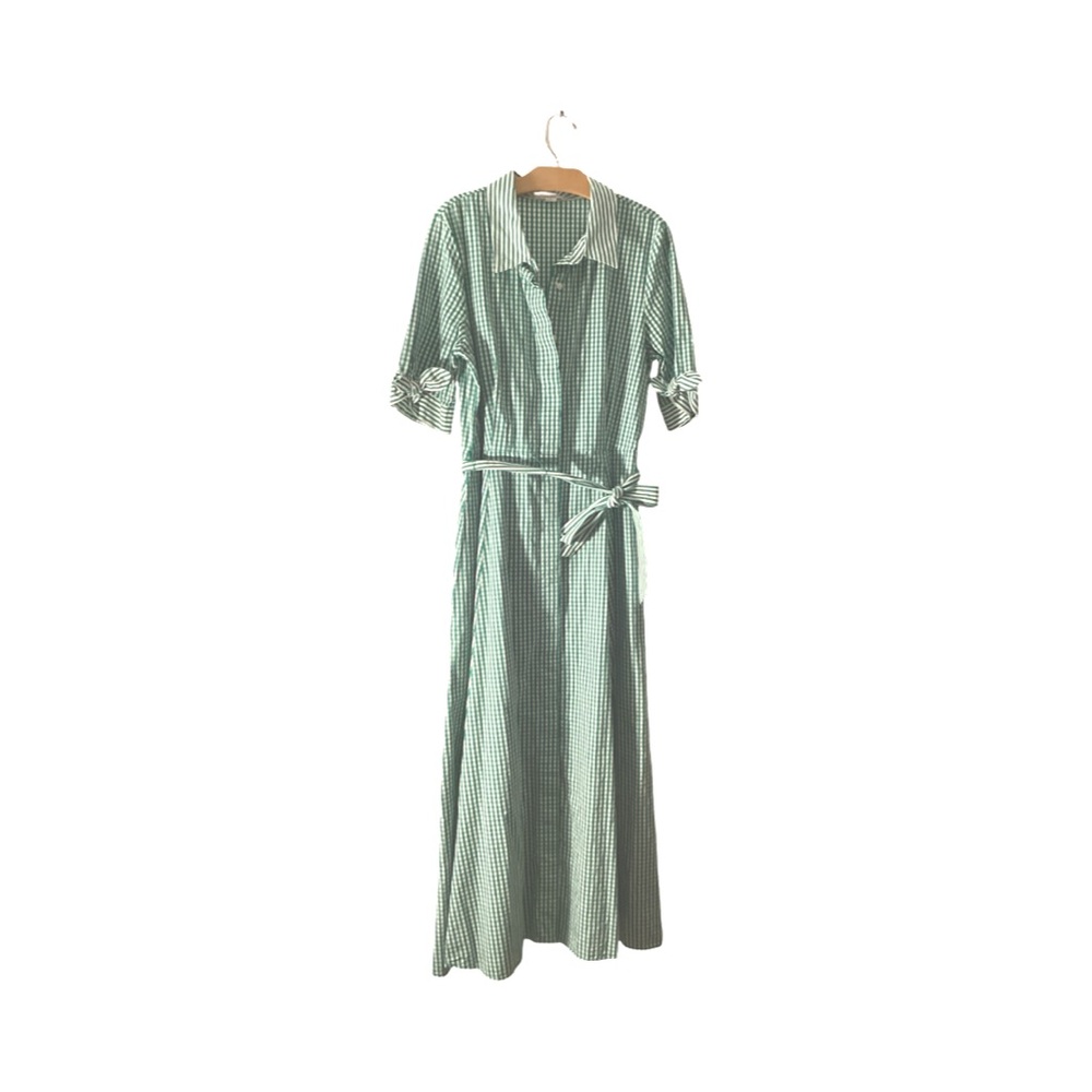 Calvin Kline Green Gingham Shirt Dress
